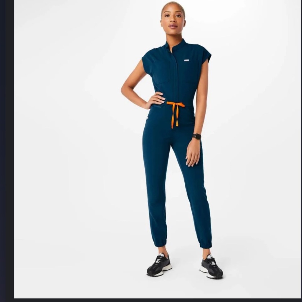FIGS Women's Navy Jumpsuit with Orange Accents